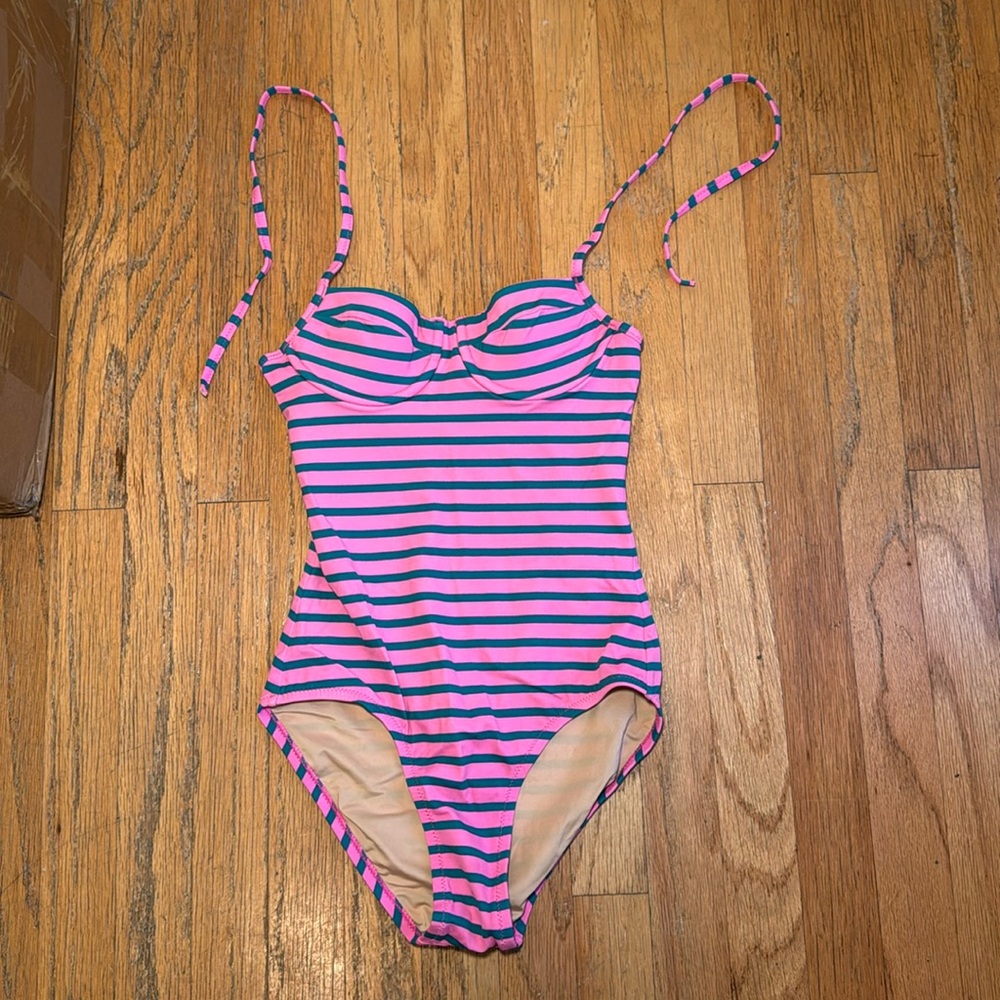 J.Crew One-Piece Swimsuit – Size 0, Pink & Teal Striped